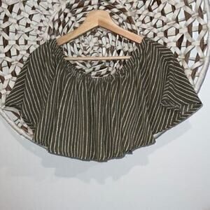 OOTD FASH green and white striped off the shoulder crop top size small